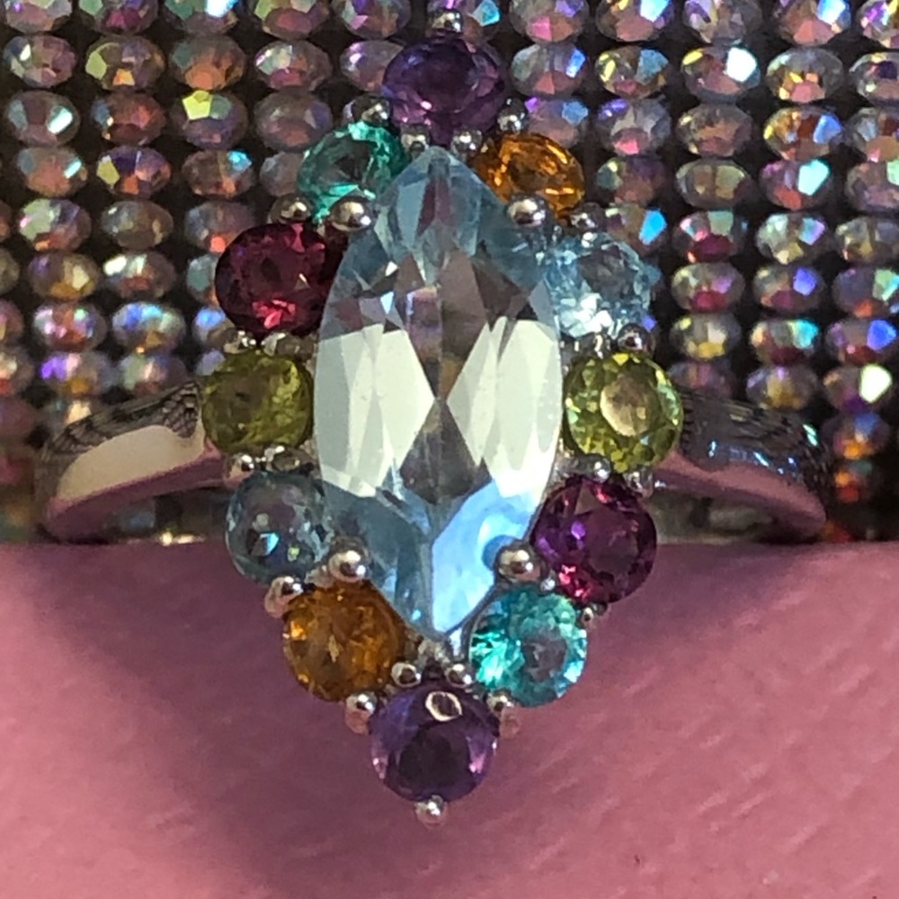 NWOT Sterling Silver Blue Topaz & Multi - Gemstone Ring